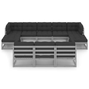 Pilkas 10 dalių sodo komplektas su pagalvėmis  tvirtas ir patogus