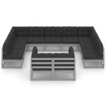 sodokomplektassupagalvemis11daliupilkas97935reference belsilt Pilkas 11 dalių sodo komplektas iš pušies medienos su pagalvėlėmis