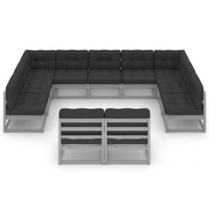 Pilkas 11 dalių sodo komplektas su pagalvėmis