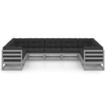 Tvirtas 9 dalių sodo komplektas su pagalvėmis pilkas