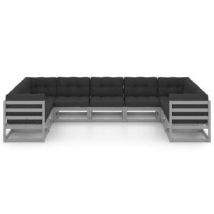 Tvirtas 9 dalių sodo komplektas su pagalvėmis pilkas