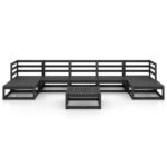 Juodas 8 dalių sodo poilsio baldų komplektas iš medžio