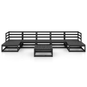 Juodas 8 dalių sodo poilsio baldų komplektas iš medžio