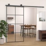 Juodos stumdomos durys 1025x205 cm iš ESG stiklo ir aliuminio