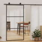 Stumdomos durys, juodos, 102x205cm, ESG stiklas ir aliuminis, Juoda
