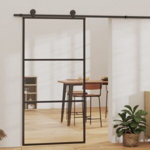 Stumdomos durys, juodos, 102x205cm, ESG stiklas ir aliuminis, Juoda