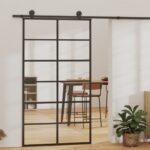 Stumdomos durys, juodos, 102x205cm, ESG stiklas ir aliuminis, Juoda