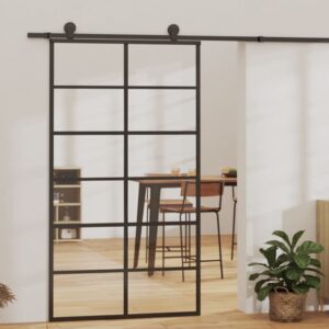 Stumdomos durys, juodos, 102x205cm, ESG stiklas ir aliuminis, Juoda