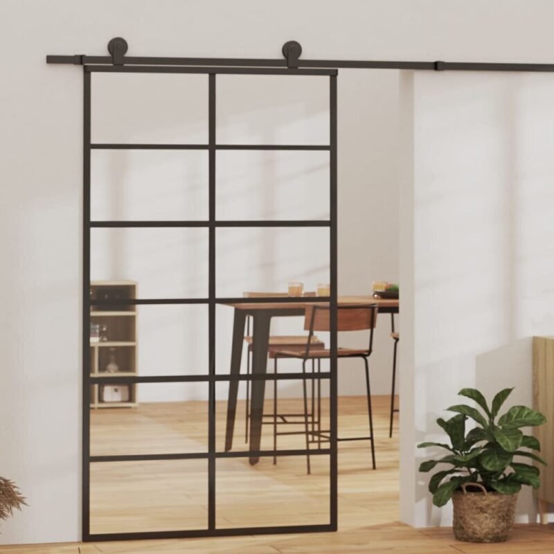 Stumdomos durys, juodos, 102x205cm, ESG stiklas ir aliuminis, Juoda