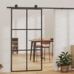 Stumdomos durys, juodos, 102x205cm, ESG stiklas ir aliuminis, Juoda