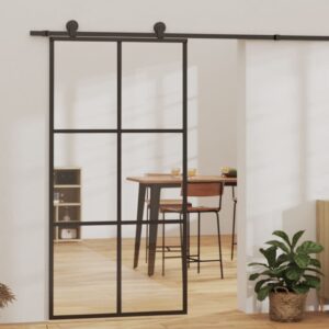 Stumdomos durys, juodos, 102x205cm, ESG stiklas ir aliuminis, Juoda