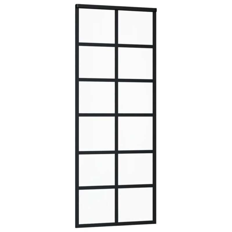 Stumdomos durys, juodos, 76x205cm, ESG stiklas ir aliuminis, Juoda - Image 3