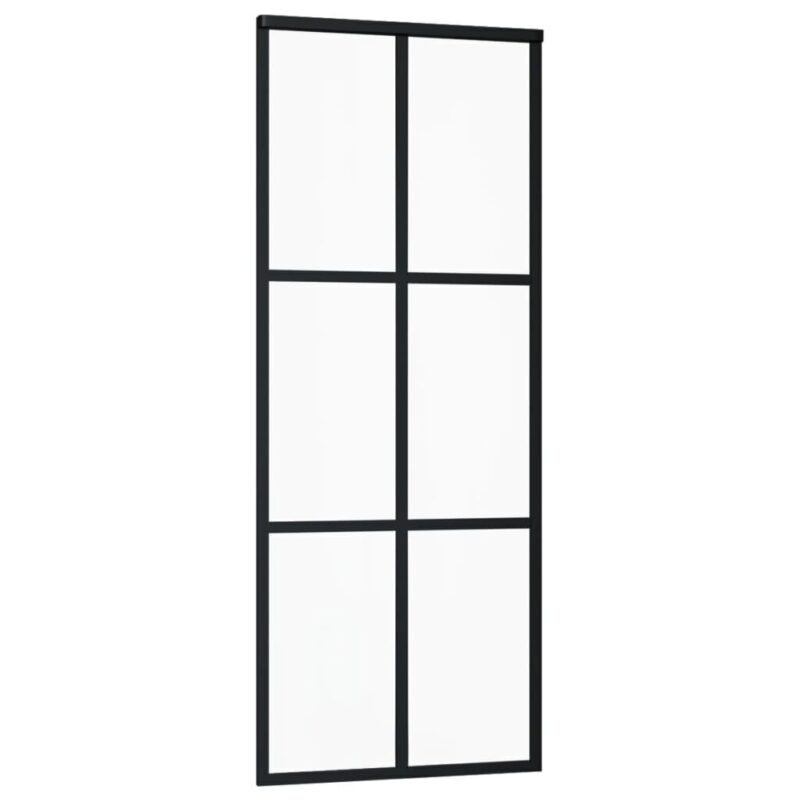 Stumdomos durys, juodos, 76x205cm, ESG stiklas ir aliuminis, Juoda - Image 3