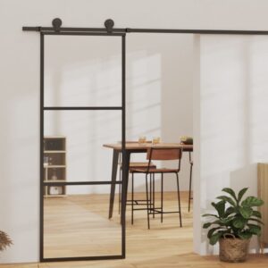 Stumdomos durys, juodos, 76x205cm, ESG stiklas ir aliuminis, Juoda