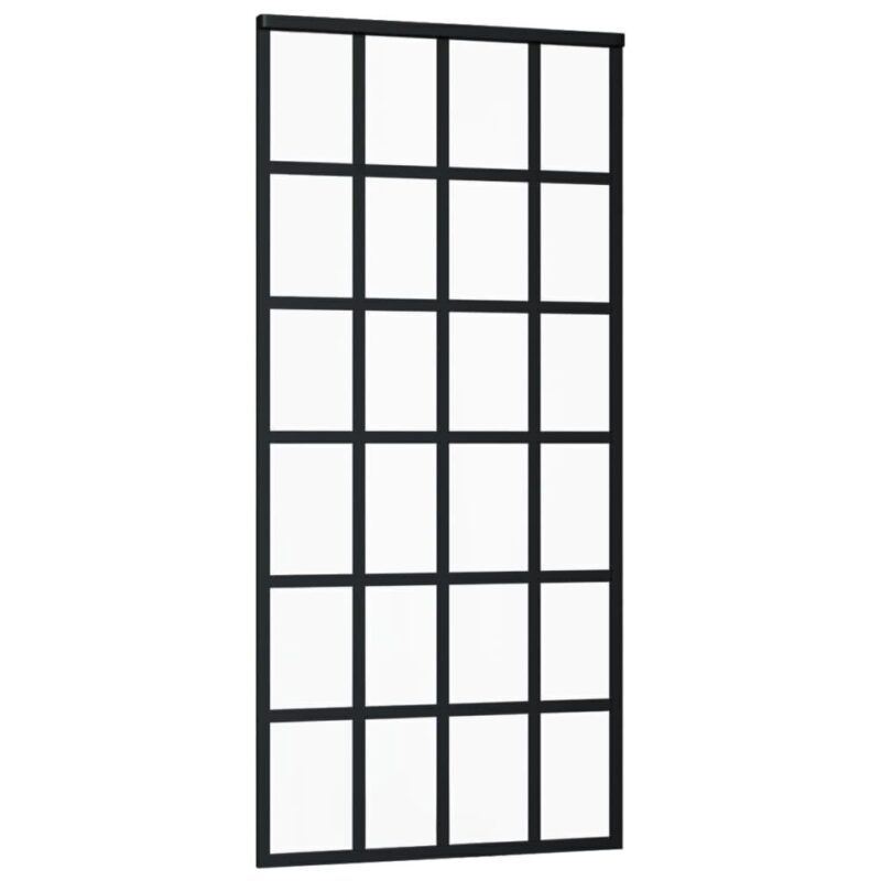 Stumdomos durys, juodos, 90x205cm, ESG stiklas ir aliuminis, Juoda - Image 3