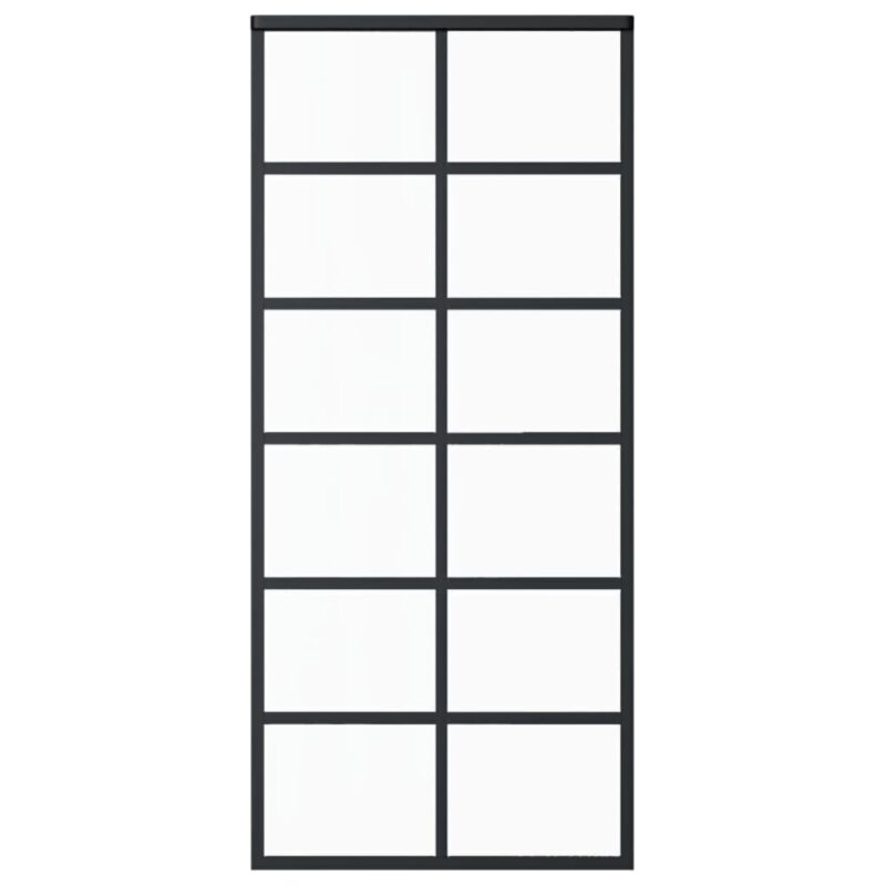 Stumdomos durys, juodos, 90x205cm, ESG stiklas ir aliuminis, Juoda - Image 2
