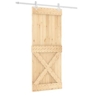 Stumdomos durys 85x210cm iš pušies medienos masyvo su įranga