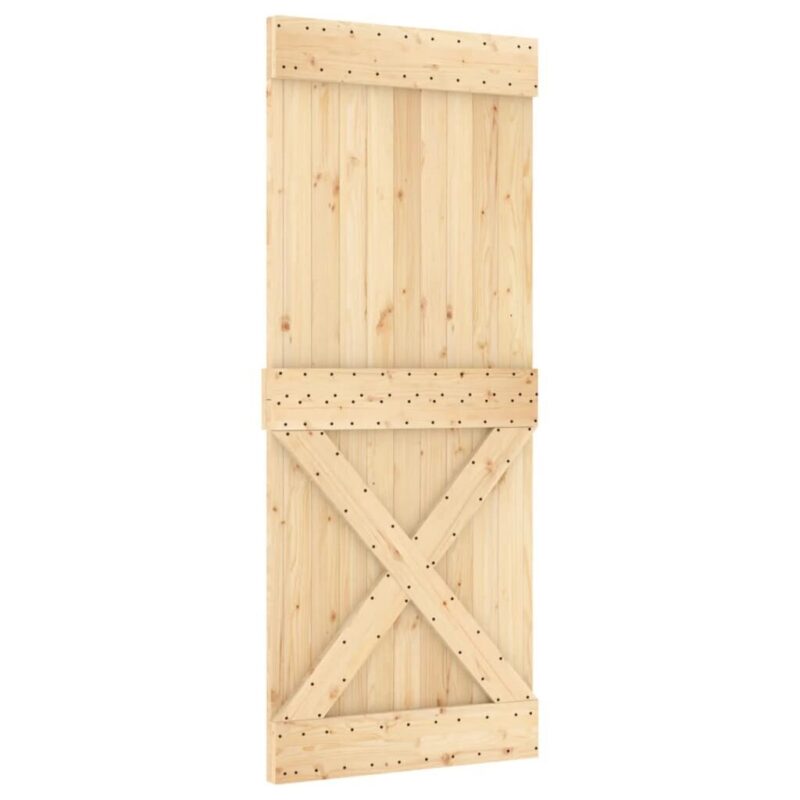 Stumdomos durys 85x210 cm iš pušies medienos su įranga