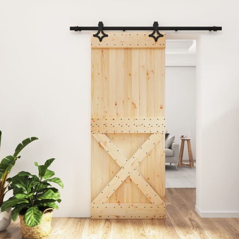 Stumdomos durys 85x210 cm iš pušies medienos su įranga