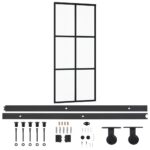 Stumdomos durys 90x205 cm ESG stiklas aliuminis juoda | belsilt