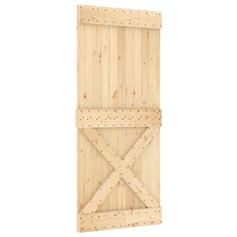 Stumdomos durys su įrangos rinkiniu, 90x210cm, pušies masyvas - Image 3
