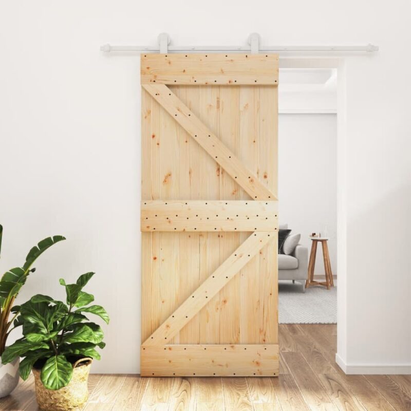 Stumdomos durys su įrangos rinkiniu, 90x210cm, pušies masyvas - Image 2
