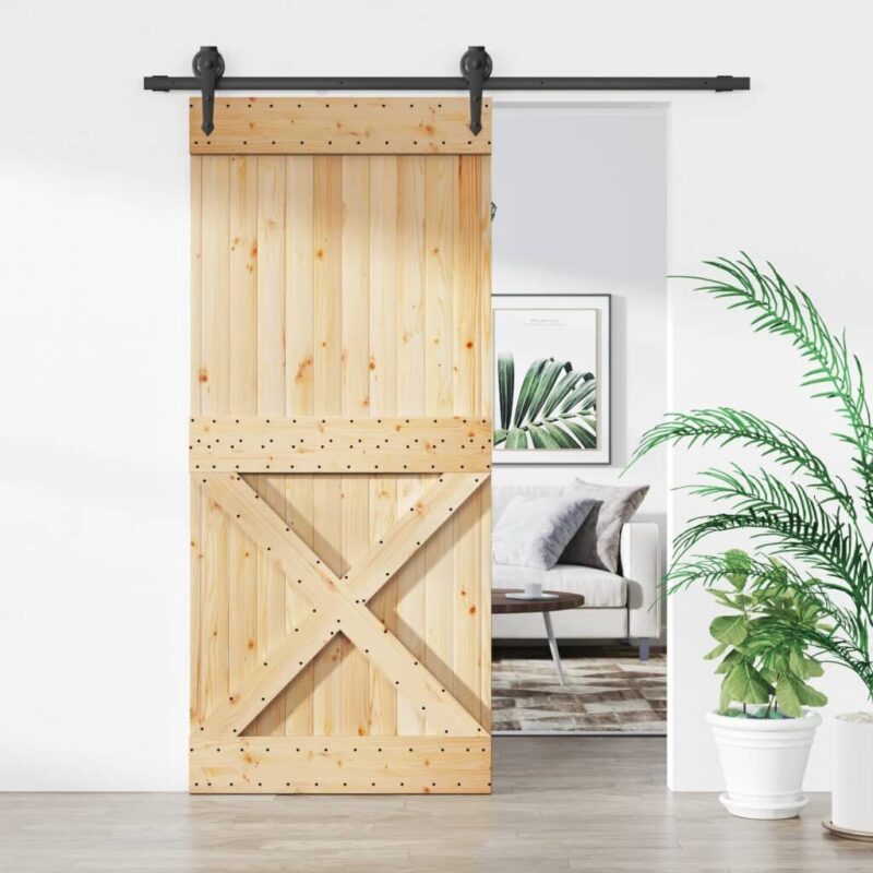 Stumdomos durys su įrangos rinkiniu, 90x210cm, pušies masyvas - Image 2