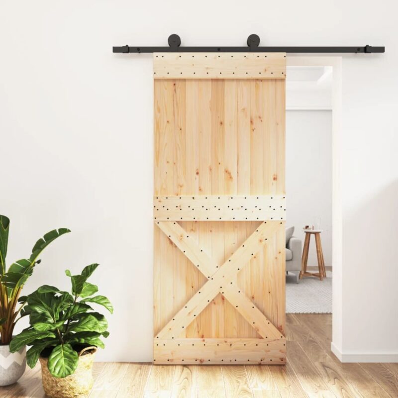 Stumdomos durys su įrangos rinkiniu, 90x210cm, pušies masyvas - Image 2