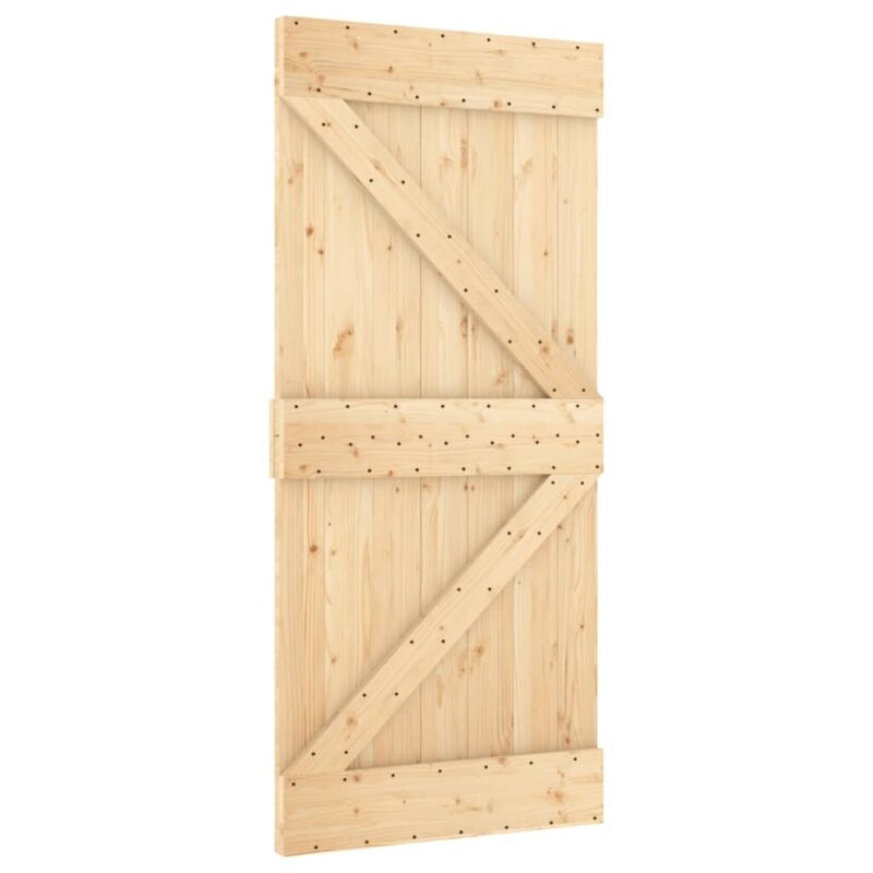 Stumdomos durys su įrangos rinkiniu, 90x210cm, pušies masyvas - Image 3