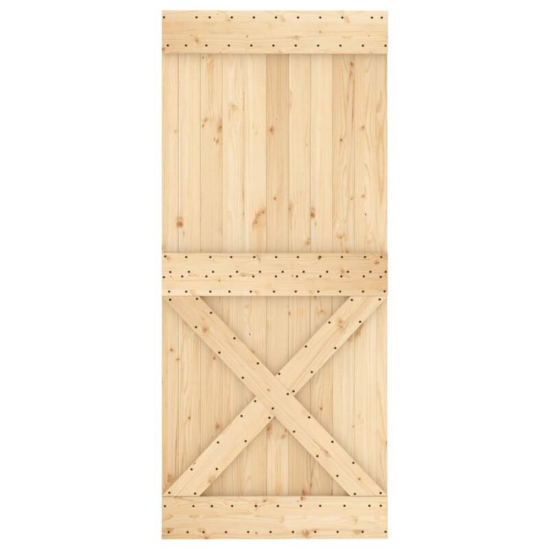 Stumdomos durys su įrangos rinkiniu, 90x210cm, pušies masyvas - Image 4
