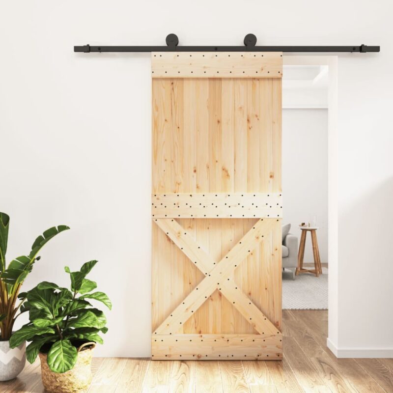 Stumdomos durys su įrangos rinkiniu, 90x210cm, pušies masyvas - Image 2