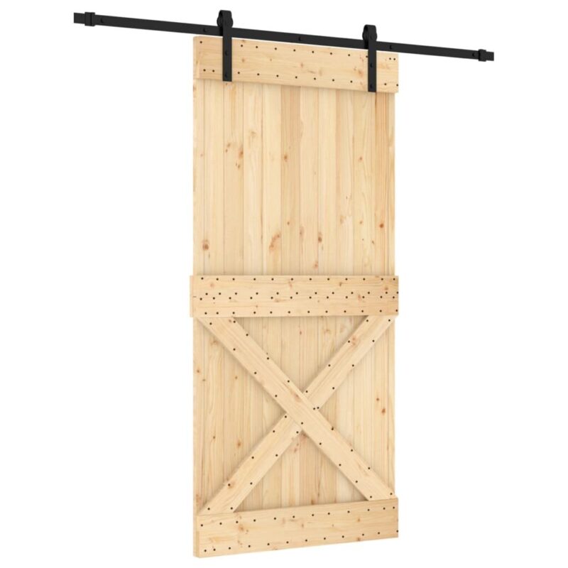 Pušies medžio stumdomos durys 95x210 cm su įranga