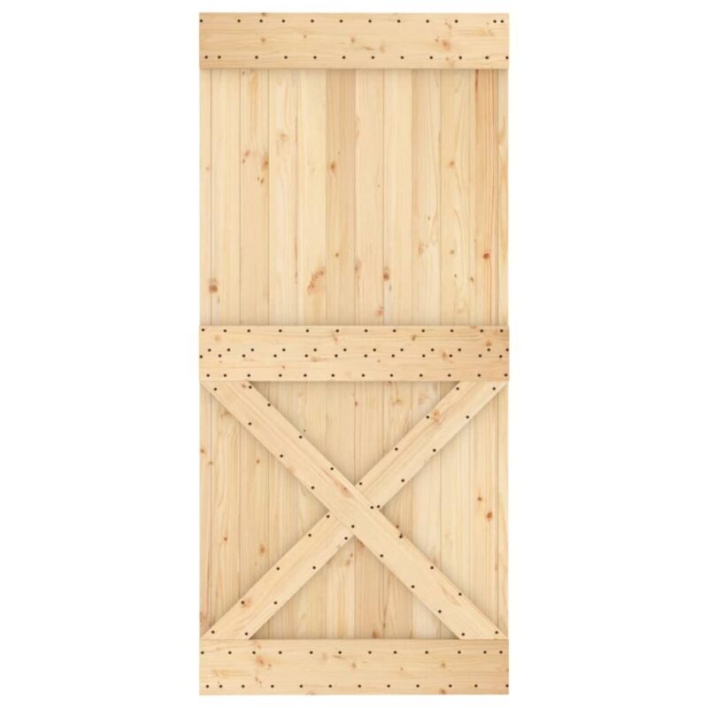 Pušies medžio stumdomos durys 95x210 cm su įranga