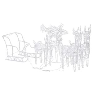 Kalėdiniai elniai ir rogės – šviečianti dekoracija su LED