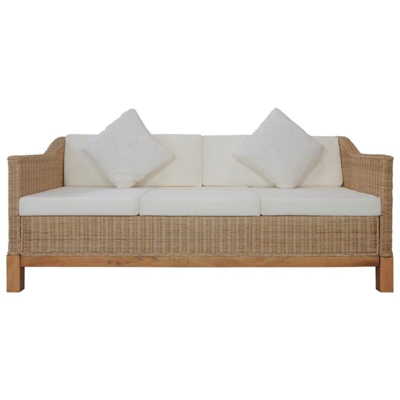 Trivietė sofa su pagalvėlėmis, natūralus ratanas - Image 2