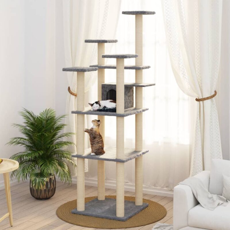 vidaXL Draskyklė katėms su stovais iš sizalio, šviesiai pilka, 171cm, Pilka - Image 2