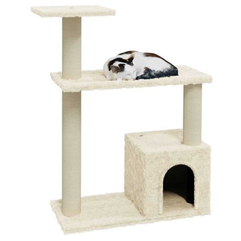 vidaXL Draskyklė katėms su stovais iš sizalio, kreminės spalvos, 70cm - Image 3