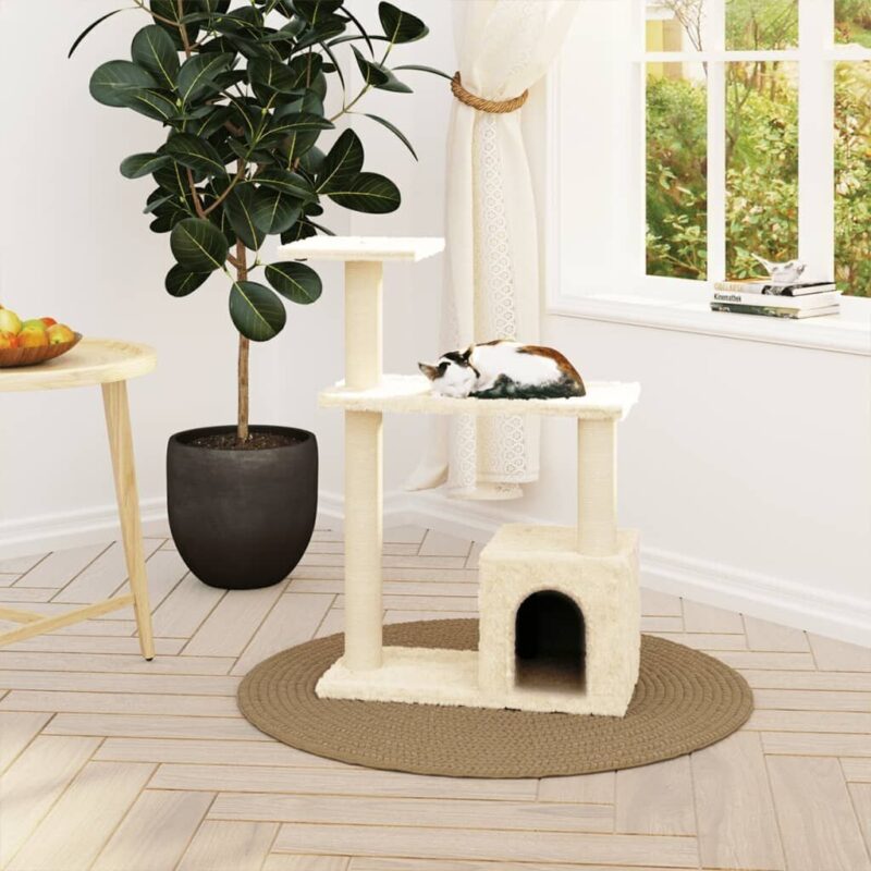 vidaXL Draskyklė katėms su stovais iš sizalio, kreminės spalvos, 70cm - Image 2