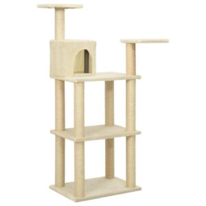 vidaXL Draskyklė katėms su stovais iš sizalio, kreminės spalvos, 119cm