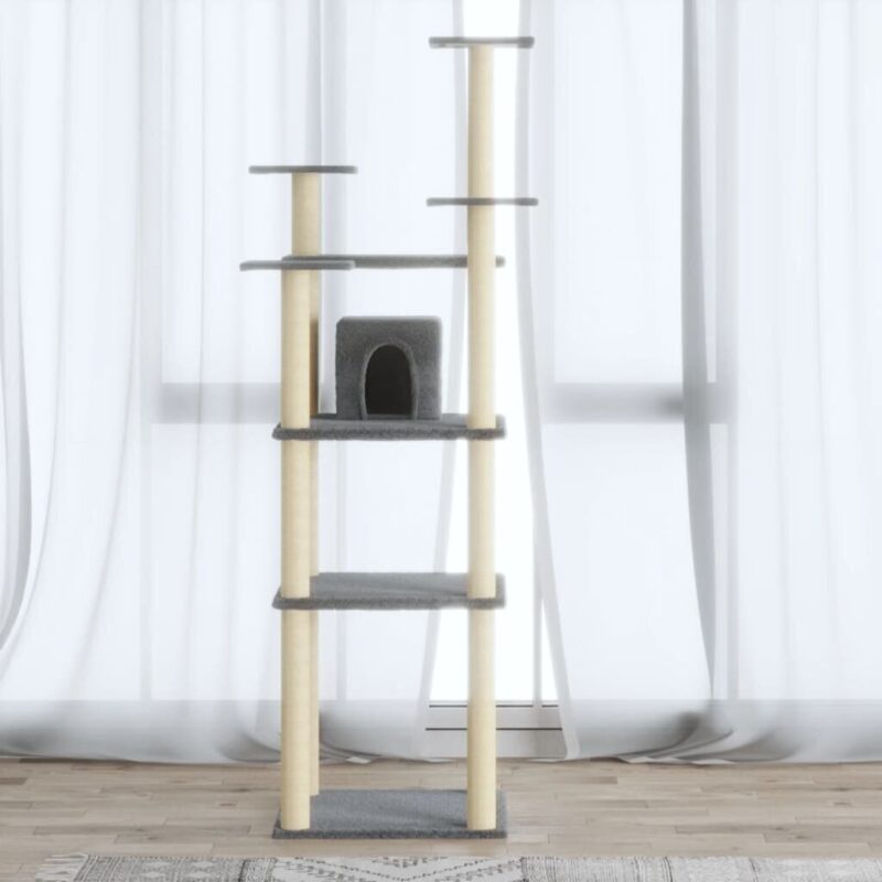 vidaXL Draskyklė katėms su stovais iš sizalio, šviesiai pilka, 171cm, Pilka - Image 3