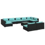 vidaXL 10 dalių sodo komplektas su pagalvėlėmis poliratanas