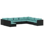 vidaXL 10 dalių juodas poliratano sodo komplektas su pagalvėlėmis