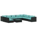 VidaXL 11 dalių sodo komplektas iš poliratano juodas