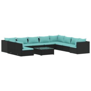 VidaXL 11 dalių sodo komplektas iš poliratano juodas