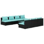 vidaXL 8 dalių juodas poliratano sodo komplektas su pagalvėlėmis