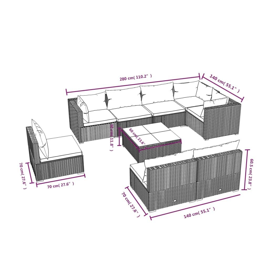 vidaxlsodokomplektassupagalvelemis9daliu7c92bpirktireference belsilt vidaXL 9 dalių juodas poliratano sodo komplektas su pagalvėlėmis