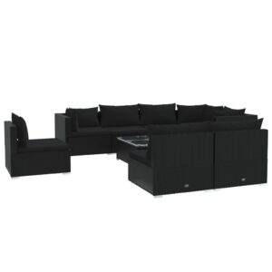 vidaXL Sodo komplektas 9 dalių juodas poliratanas  Belsilt