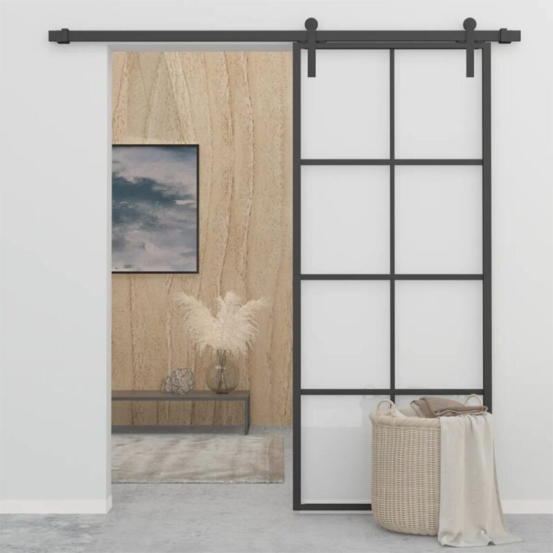 VidaXL juodos stumdomos durys 90x205cm aliuminis ir stiklas