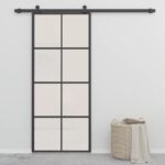 VidaXL juodos stumdomos durys 90x205cm aliuminis ir stiklas