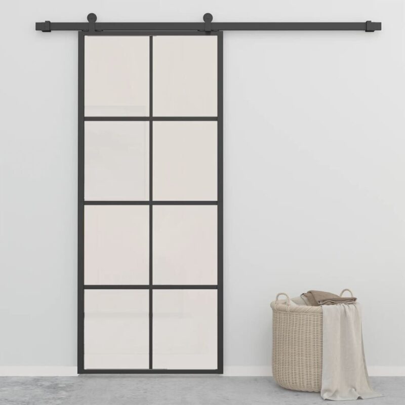 VidaXL juodos stumdomos durys 90x205cm aliuminis ir stiklas